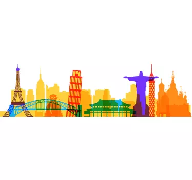 World in Watercolor city skyline silhouette wall sticker - TenStickers