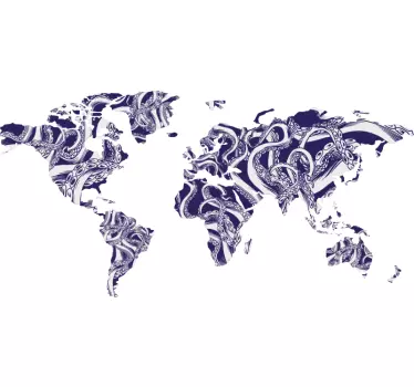 Octopus texture world map  world map wall sticker - TenStickers