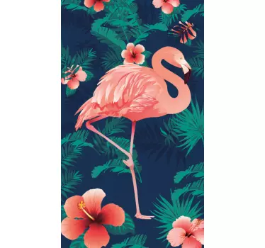 Big-flamingo with tropical leaves fridge sticker - TenStickers