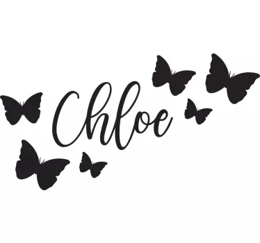Customized name with flying butterfly wall sticker - TenStickers