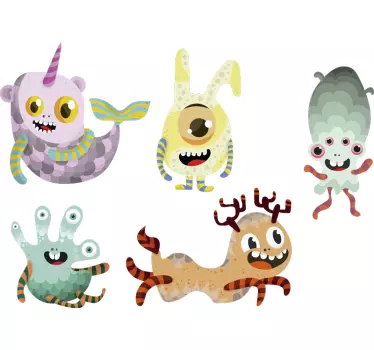 Colorful Cartoon Monsters wall sticker for kids - TenStickers