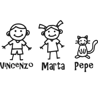 Cute Family drawing with names baby on board sticker - TenStickers
