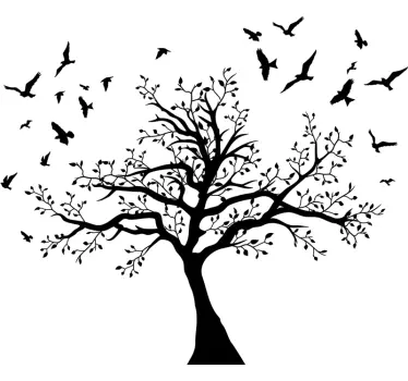 Thick tree with birds living room wall sticker - TenStickers