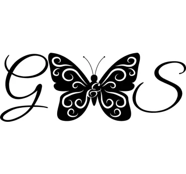 Butterfly wall decal beautiful butterfly initials design - TenStickers