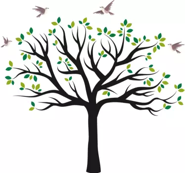 Birds flying over tree living room wall sticker - TenStickers