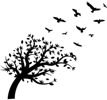Green Birds flying over tree living room wall sticker - TenStickers