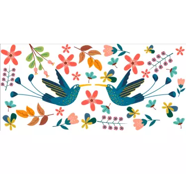 Colorful tenango plants and bird furniture decal - TenStickers