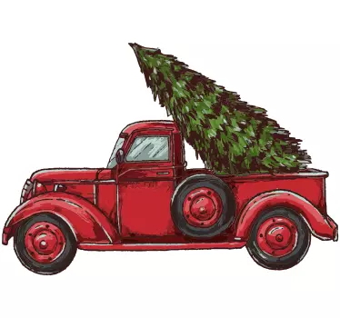 Truck carrying Christmas tree christmas wall sticker - TenStickers