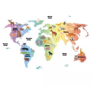 Animal world map sticker - TenStickers