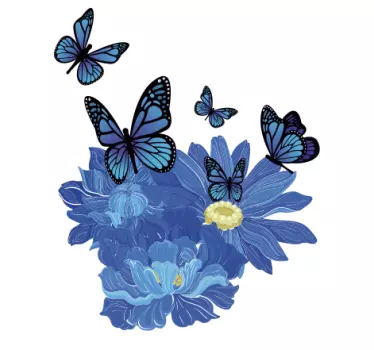 Blue watercolor flowers with butterflies flower wall decor - TenStickers