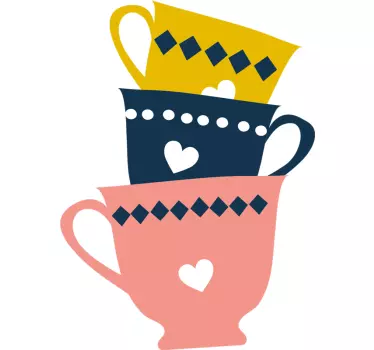 3 stacked tea cups drink wall sticker - TenStickers