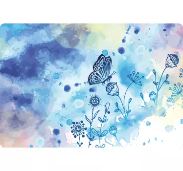 Floral draw and butterflies laptop decal - TenStickers