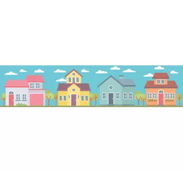 Pastel houses border sticker - TenStickers