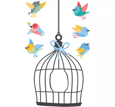Bird Cage and Birds bird decal - TenStickers