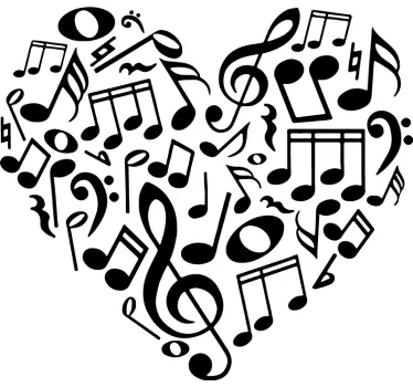 Music note heart classical music wall sticker - TenStickers