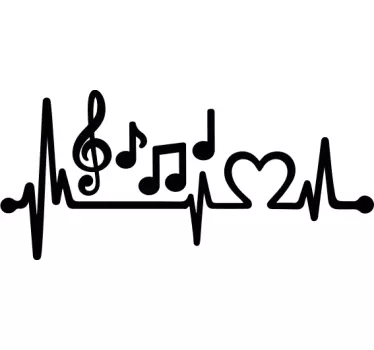 Musical notes with love heart beat dj sticker - TenStickers