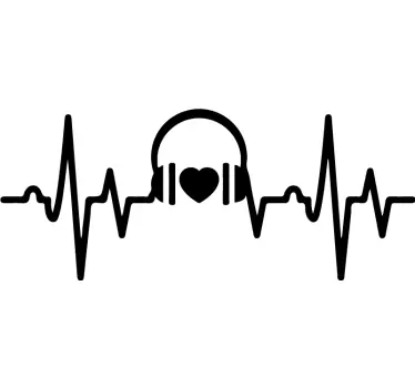 Headphone and heart beat music theme dj sticker - TenStickers