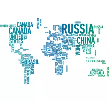 Map written countries map wall sticker - TenStickers