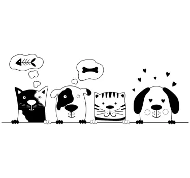 animals friends black and white cartoon wall decal - TenStickers