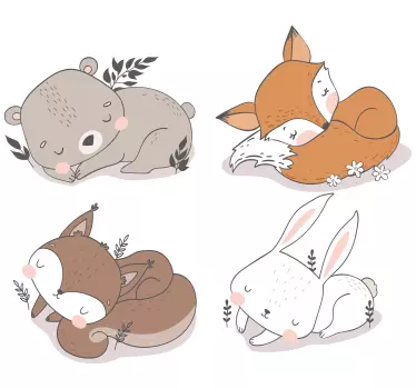 animal friends sleeping cartoon wall stiker - TenStickers