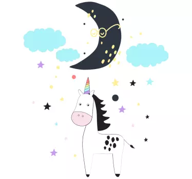 unicorn with clouds and moon nordic style baby wall sticker - TenStickers