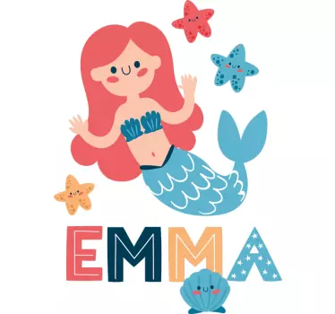 Colorful mermaid with name Kids Bedroom Wall Sticker - TenStickers