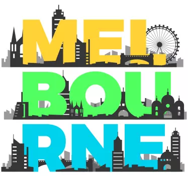 Colourful Melbourne Skyline skyline decal - TenStickers