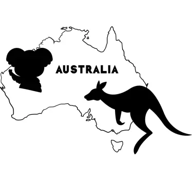 Australia map and animals silhouette City Sticker - TenStickers