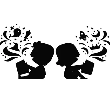 Children reading silhouette fairy tale wall decal - TenStickers