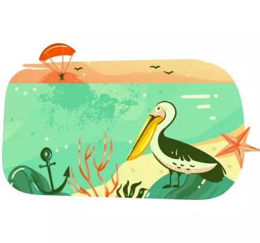 Pelican beach Australia map wild animal sticker - TenStickers