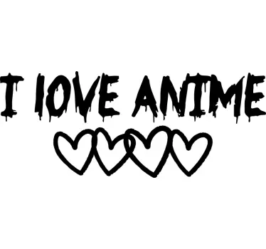 I love anime 4 hearts text wall decal - TenStickers