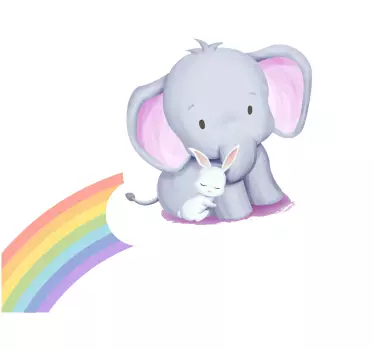 Elephant and rabbit on rainbow wall sticker - TenStickers