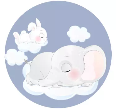 Sleeping rabbit and elephant on clouds wall sticker - TenStickers