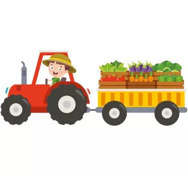 Happy farmer tractor wall sticker for kids - TenStickers