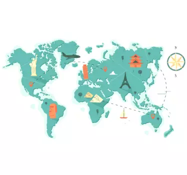 Cliché world map wall sticker - TenStickers