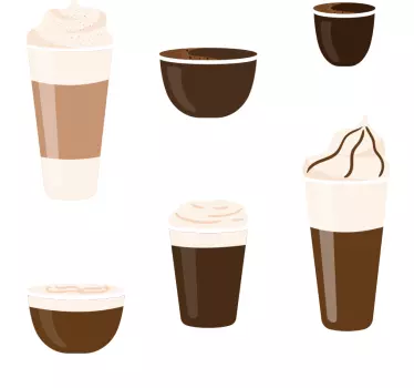 coffee types illustrations  text wall decal - TenStickers