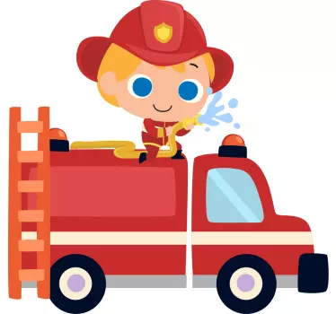 firefighter red car man Kids Bedroom Wall Sticker - TenStickers