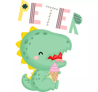 Baby dino with name dragon wall decal - TenStickers