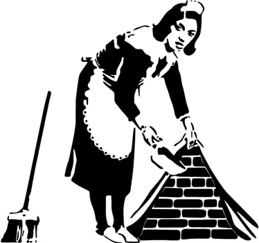 woman cleaning banksy vinyl art - TenStickers