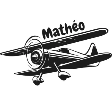 Biplane with First Name illustration wall art - TenStickers