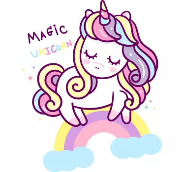 Magic cartoon unicorn on rainbow fairy tale wall decal - TenStickers