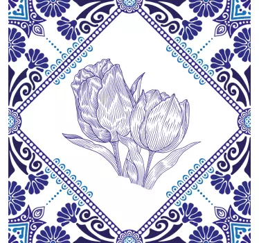 Delfts blue tulips tile stickers - TenStickers