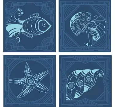 Ornamental sea life tile stickers - TenStickers
