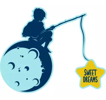 Kid on moon fishing dreams text wall decal - TenStickers