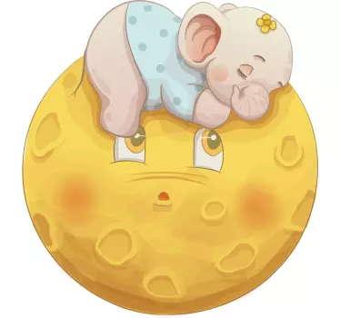 Elephant sleeping on moon illustration wall art decal - TenStickers