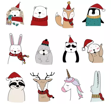 animals enjoying christmas  window decal - TenStickers