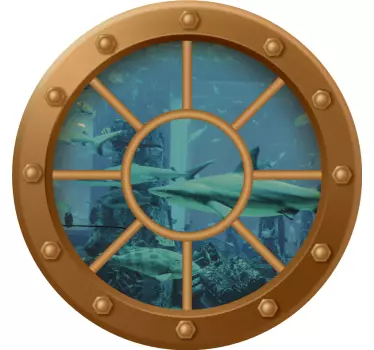 Shark hunting through submarine window fish decal - TenStickers