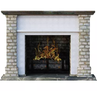 Stone texture fireplace visual effects wall sticker - TenStickers