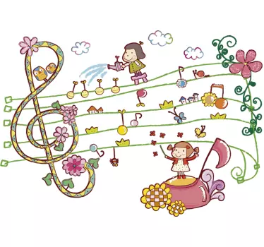 Musical and Floral Kids Sticker - TenStickers