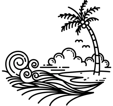 Arstistic waves with palm tree wall decal - TenStickers